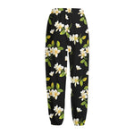 Vintage Plumeria Flower Pattern Print Fleece Lined Knit Pants