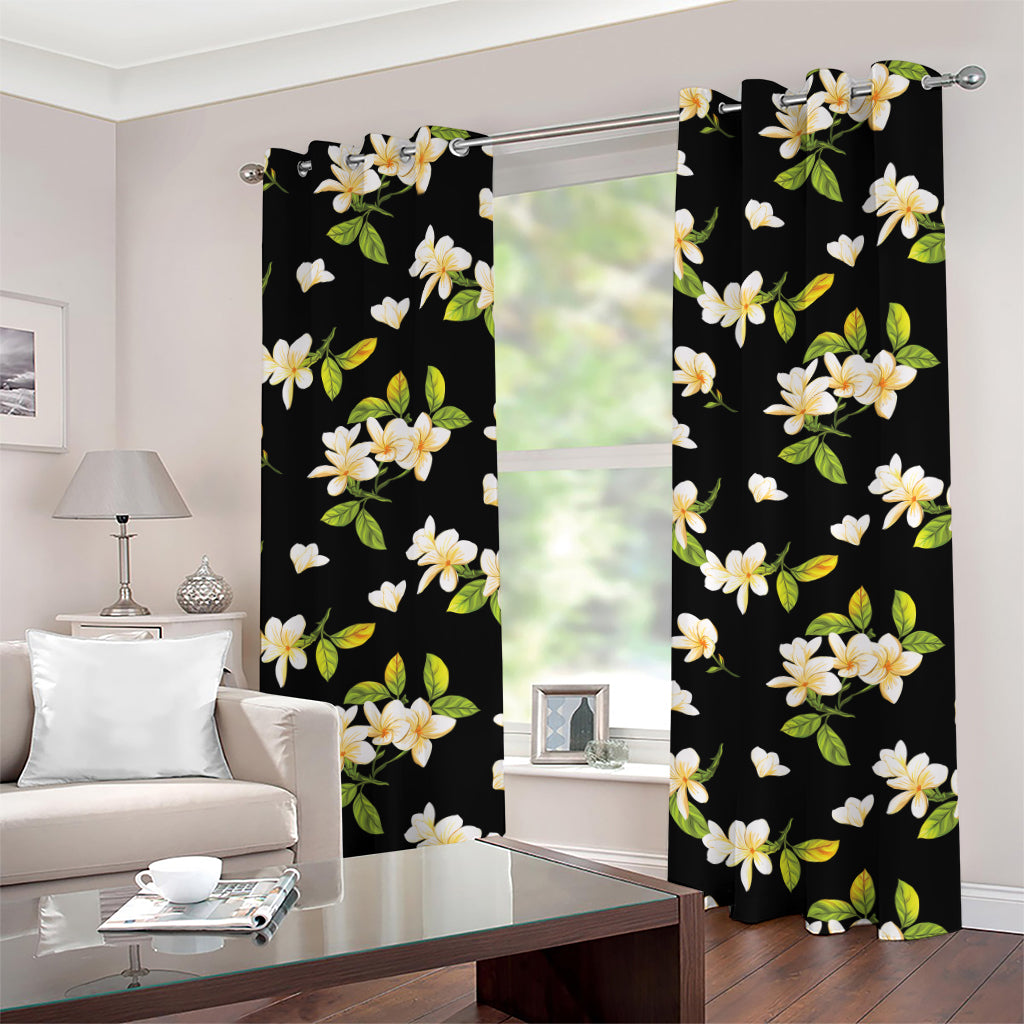 Vintage Plumeria Flower Pattern Print Grommet Curtains