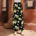 Vintage Plumeria Flower Pattern Print Harem Pants