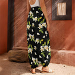 Vintage Plumeria Flower Pattern Print Harem Pants