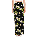 Vintage Plumeria Flower Pattern Print High Slit Maxi Skirt
