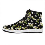 Vintage Plumeria Flower Pattern Print High Top Leather Sneakers
