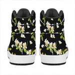 Vintage Plumeria Flower Pattern Print High Top Leather Sneakers
