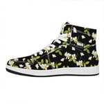 Vintage Plumeria Flower Pattern Print High Top Leather Sneakers