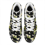 Vintage Plumeria Flower Pattern Print High Top Leather Sneakers