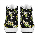 Vintage Plumeria Flower Pattern Print High Top Leather Sneakers