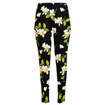 Vintage Plumeria Flower Pattern Print High-Waisted Pocket Leggings