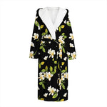 Vintage Plumeria Flower Pattern Print Hooded Bathrobe