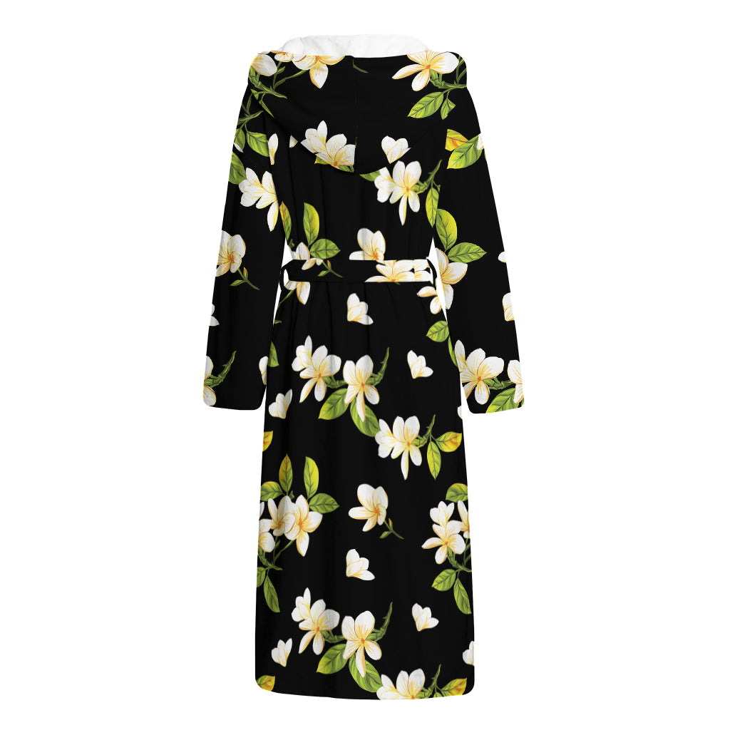 Vintage Plumeria Flower Pattern Print Hooded Bathrobe