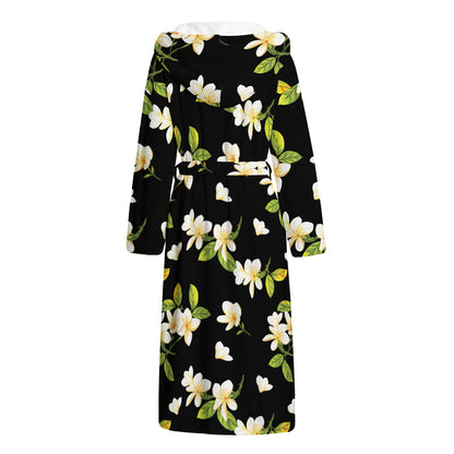Vintage Plumeria Flower Pattern Print Hooded Bathrobe
