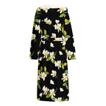 Vintage Plumeria Flower Pattern Print Hooded Bathrobe