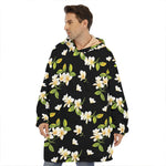 Vintage Plumeria Flower Pattern Print Hoodie Blanket