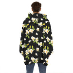 Vintage Plumeria Flower Pattern Print Hoodie Blanket
