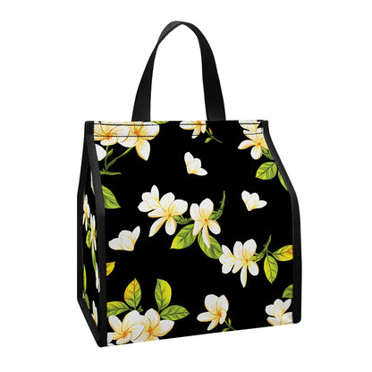 Vintage Plumeria Flower Pattern Print Insulated Lunch Tote