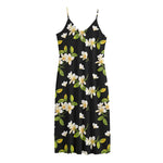 Vintage Plumeria Flower Pattern Print Jersey Midi Cami Dress