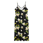 Vintage Plumeria Flower Pattern Print Jersey Midi Cami Dress
