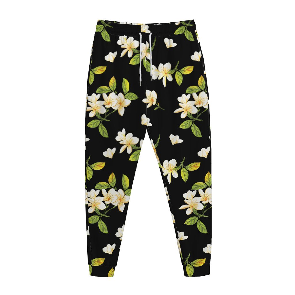 Vintage Plumeria Flower Pattern Print Jogger Pants