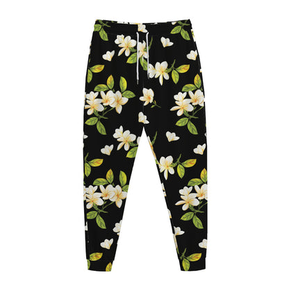 Vintage Plumeria Flower Pattern Print Jogger Pants