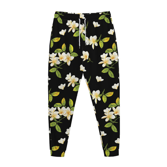 Vintage Plumeria Flower Pattern Print Jogger Pants