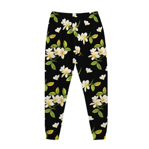 Vintage Plumeria Flower Pattern Print Jogger Pants