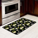 Vintage Plumeria Flower Pattern Print Kitchen Mat