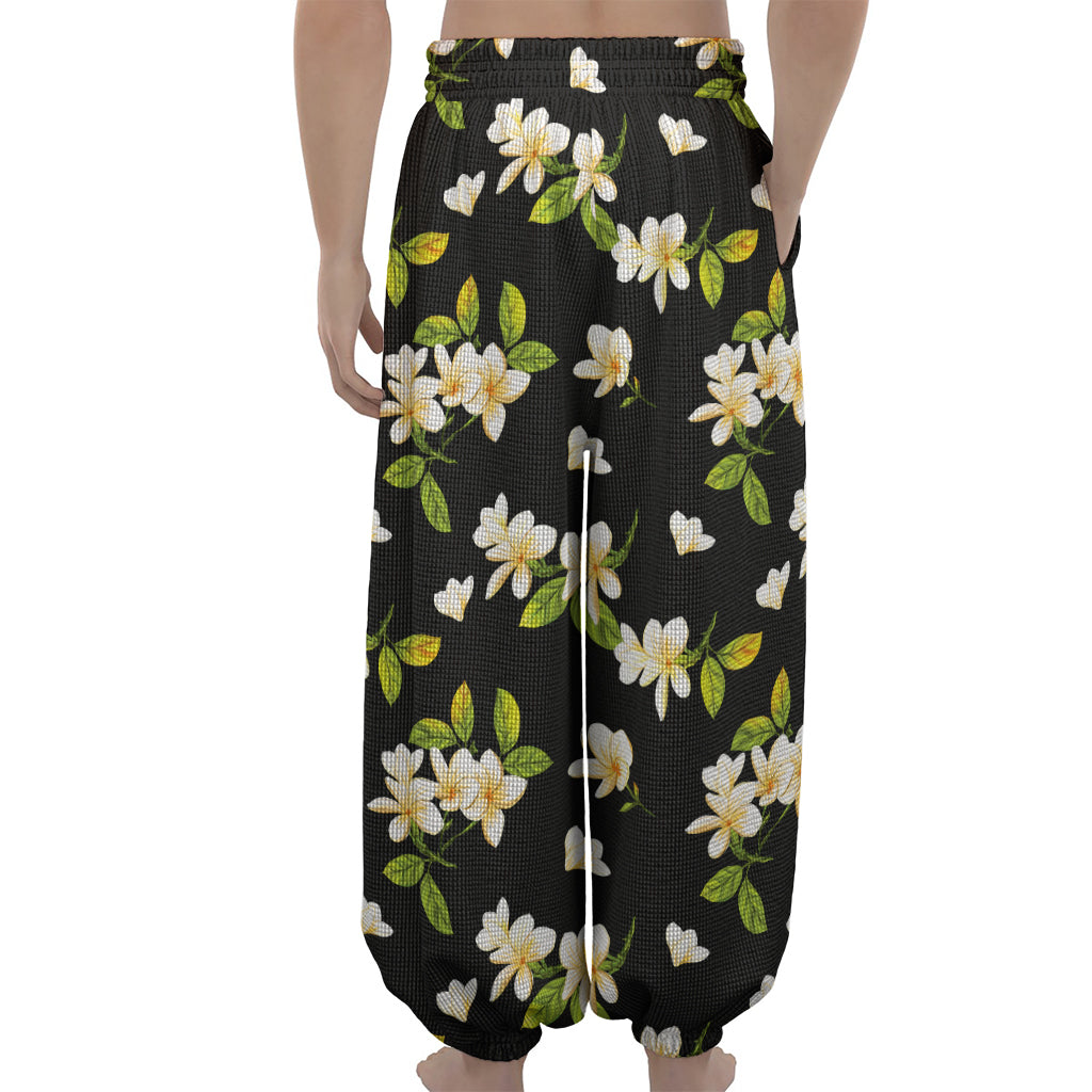 Vintage Plumeria Flower Pattern Print Lantern Pants