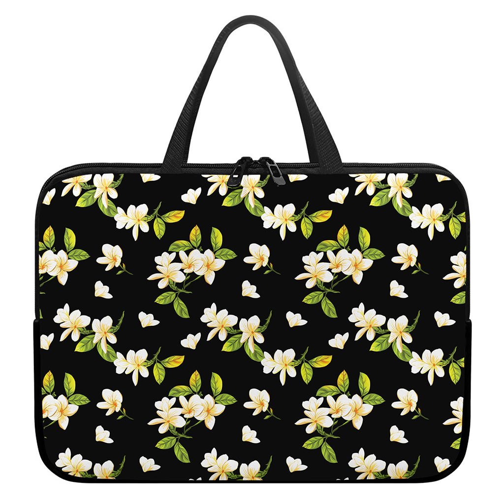 Vintage Plumeria Flower Pattern Print Laptop Sleeve With Handle