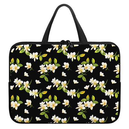 Vintage Plumeria Flower Pattern Print Laptop Sleeve With Handle