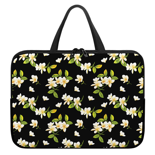 Vintage Plumeria Flower Pattern Print Laptop Sleeve With Handle