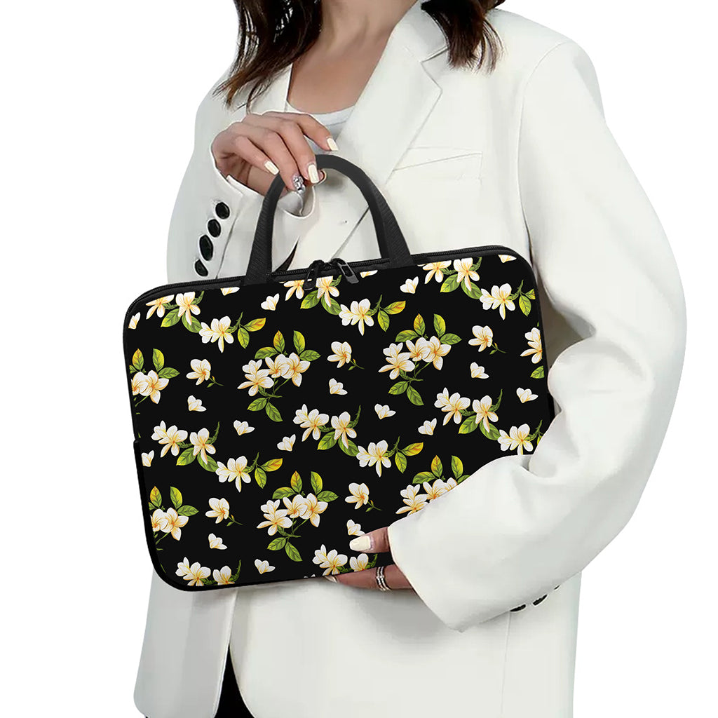 Vintage Plumeria Flower Pattern Print Laptop Sleeve With Handle