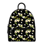 Vintage Plumeria Flower Pattern Print Leather Backpack