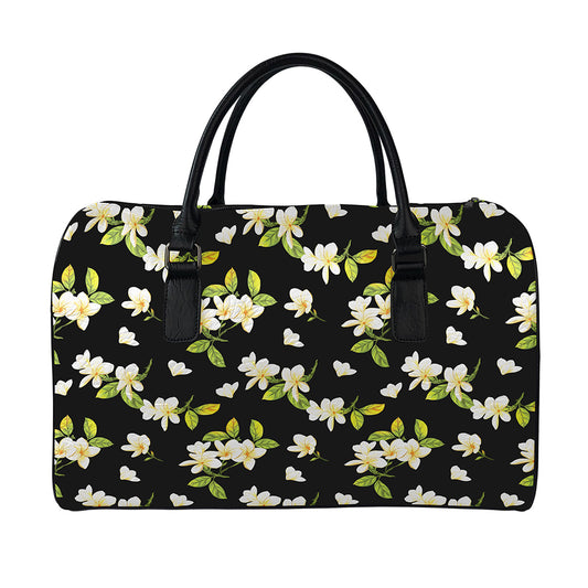 Vintage Plumeria Flower Pattern Print Leather Duffle Bag