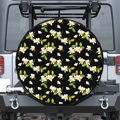 Vintage Plumeria Flower Pattern Print Leather Spare Tire Cover
