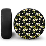 Vintage Plumeria Flower Pattern Print Leather Spare Tire Cover