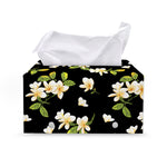 Vintage Plumeria Flower Pattern Print Leather Tissue Box Cover