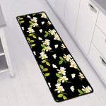 Vintage Plumeria Flower Pattern Print Long Kitchen Mat