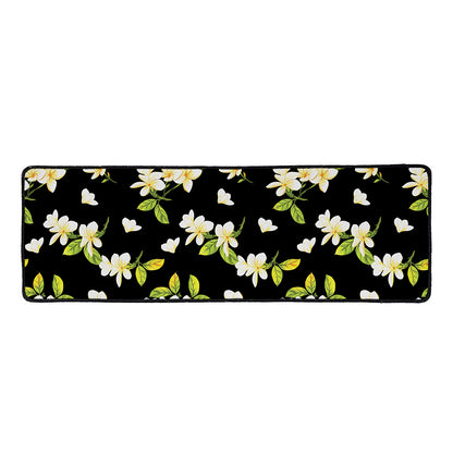 Vintage Plumeria Flower Pattern Print Long Kitchen Mat