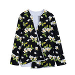 Vintage Plumeria Flower Pattern Print Long Sleeve Short Coat