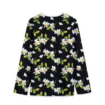 Vintage Plumeria Flower Pattern Print Long Sleeve Short Coat