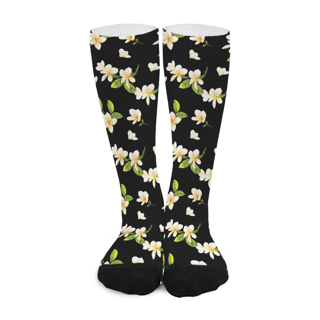 Vintage Plumeria Flower Pattern Print Long Socks