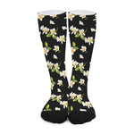 Vintage Plumeria Flower Pattern Print Long Socks