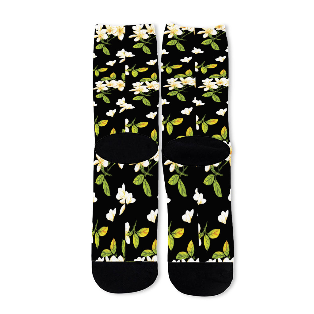 Vintage Plumeria Flower Pattern Print Long Socks