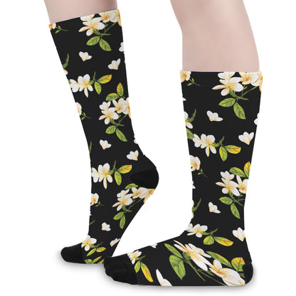 Vintage Plumeria Flower Pattern Print Long Socks