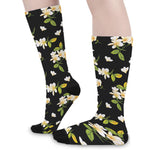 Vintage Plumeria Flower Pattern Print Long Socks