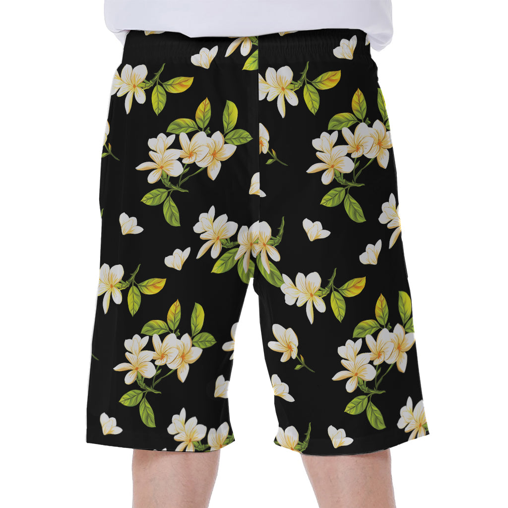 Vintage Plumeria Flower Pattern Print Men's Beach Shorts