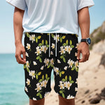 Vintage Plumeria Flower Pattern Print Men's Cargo Shorts