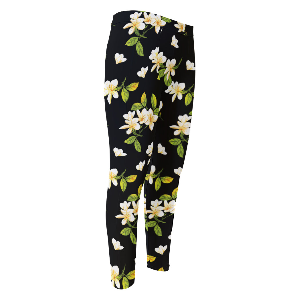 Vintage Plumeria Flower Pattern Print Men's Compression Pants
