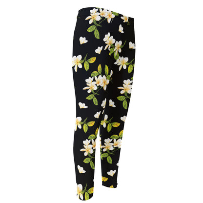 Vintage Plumeria Flower Pattern Print Men's Compression Pants
