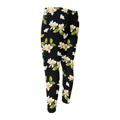 Vintage Plumeria Flower Pattern Print Men's Compression Pants
