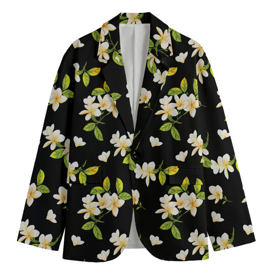 Vintage Plumeria Flower Pattern Print Men's Cotton Blazer